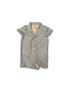 Classic Blue Golf Print Short Sleeve Pajama Romper 3-6M
